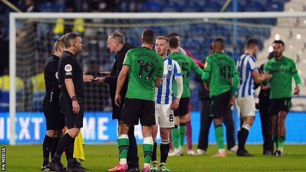 Stoke City boss Michael O'Neill had plenty to talk about at the final whistle with referee Gavin Ward and his officials