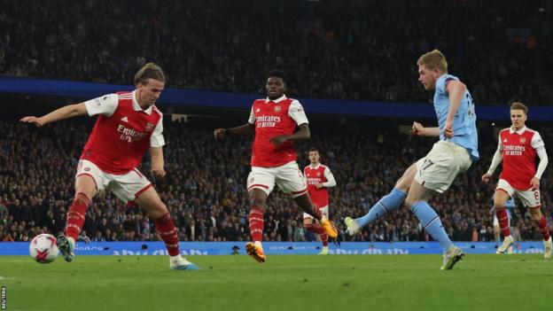 Kevin de Bruyne scores for Manchester City against Arsenal successful  the Premier League