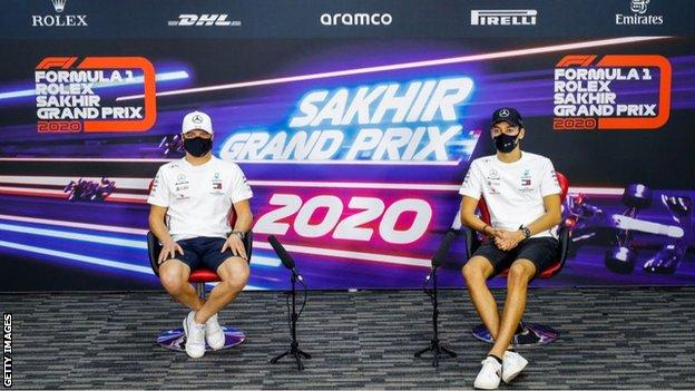 George Russell (right) will race alongside Valtteri Bottas for Mercedes at this weekend's Sakhir Grand Prix