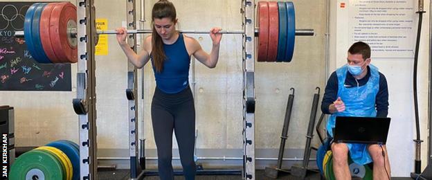 Amy Hunt in the gym in Loughborough