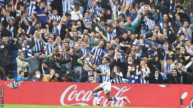 Real Sociedad's Alexander Isak heads for the ball during a Spanish