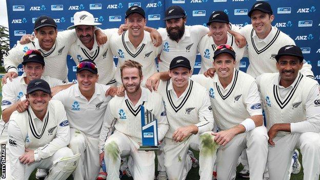 New Zealand with the Test series trophy