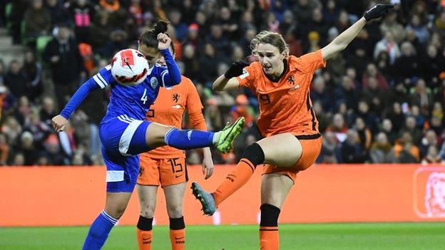 Vivianne Miedema in action for the Netherlands against Cyprus in a World Cup qualifier
