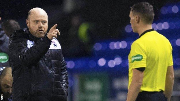 Ross County co-manager Steven Ferguson complains to assistant referee Daniel McFarlane during the cup tie with Caley Thistle