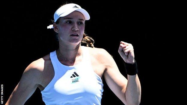 Elena Rybakina celebrates beating Iga Swiatek at the 2023 Australian Open
