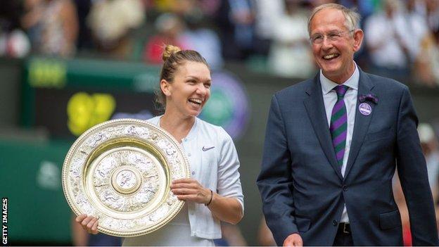 Richard Lewis and 2019 Wimbledon ladies' singles champion Simona Halep