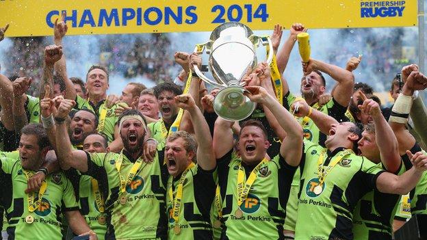 Northampton Saints celebrate becoming Premiership champions in 2014