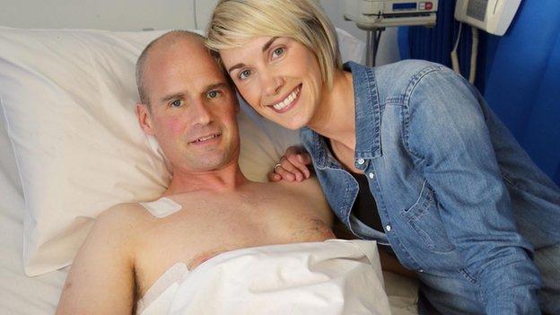Ryan Farquhar with wife Karen as he continues his recovery in the Royal Victoria Hospital