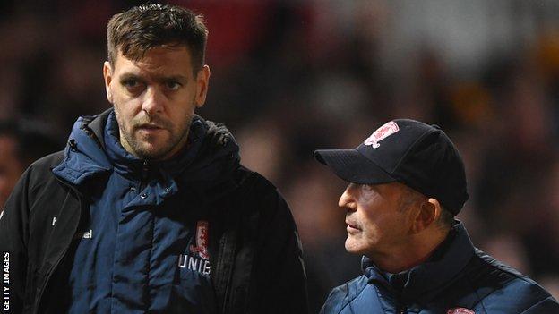 Jonathan Woodgate (left) worked as a coach alongside former Middlesbrough boss Tony Pulis (right)