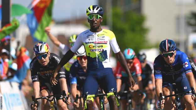Biniam Girmay out-sprints his rivals to win the second stage of the Tour de Suisse