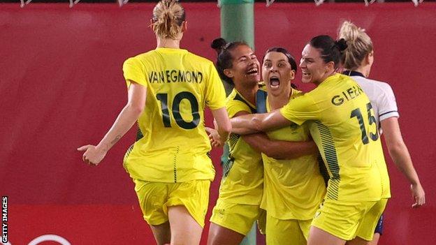 Sam Kerr celebrates