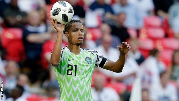 Tyronne Ebuehi in action for Nigeria in 2018