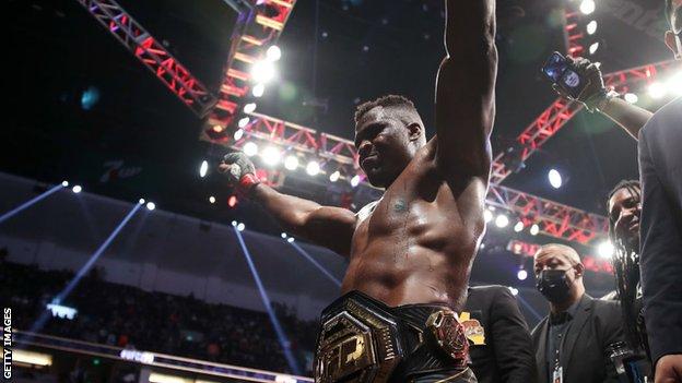 Francis Ngannou with his belt