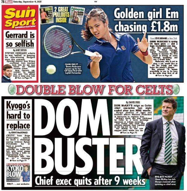 The back page of the Scottish Sun on 110921