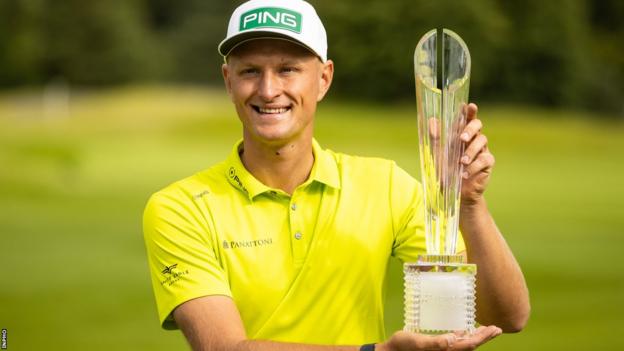 Adrian Meronk with the Irish Open trophy after his triumph 14 months ago