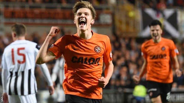 Dundee United's Blair Spittal celebrates having scored his side's second in extra time