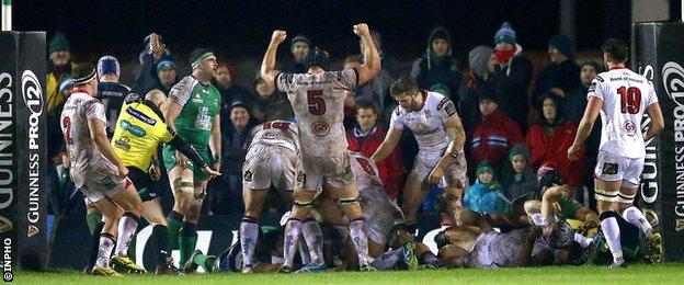 Ulster players will celebrate the final whistle blowing at The Sportsground in 2015