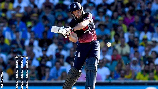 England's Jos Buttler plays a pull shot during his century against Australia