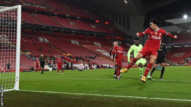 Curtis Jones scores for Liverpool against Ajax in the Champions League