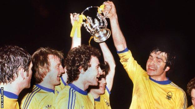 Forest celebrate their 1978 League Cup win after Liverpool were beaten 1-0 at Old Trafford