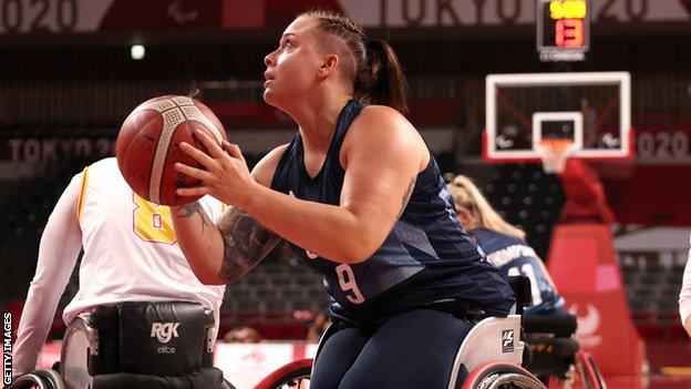 Wheelchair basketball player Jude Hamer in action at the Tokyo Paralympics