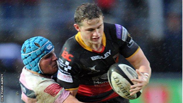 Dragons wing Hallam Amos was injured in the Pro14 loss to Cardiff Blues