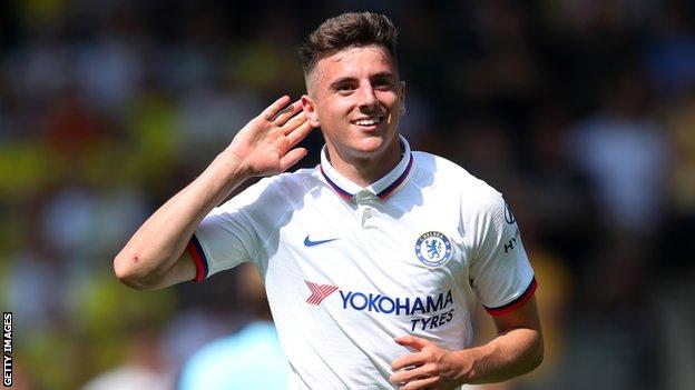 Mason Mount cups his hand to his ear after scoring against Norwich