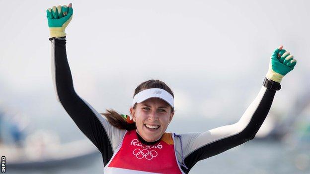 Annalise Murphy celebrates winning Olympic silver for Ireland at the Rio Games