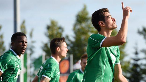 Celtic's Nir Bitton celebrates his goal in Iceland