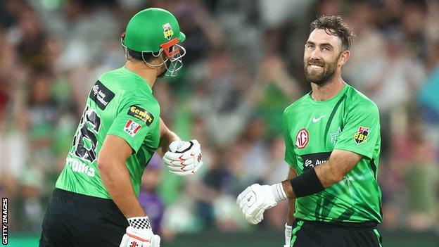 Marcus Stoinis congratulating Glenn Maxwell