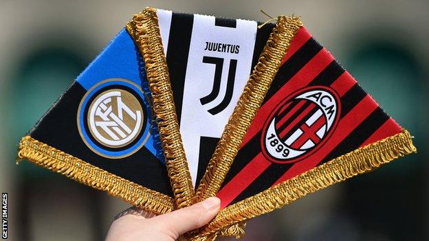 Inter Milan, Juventus and AC Milan badges