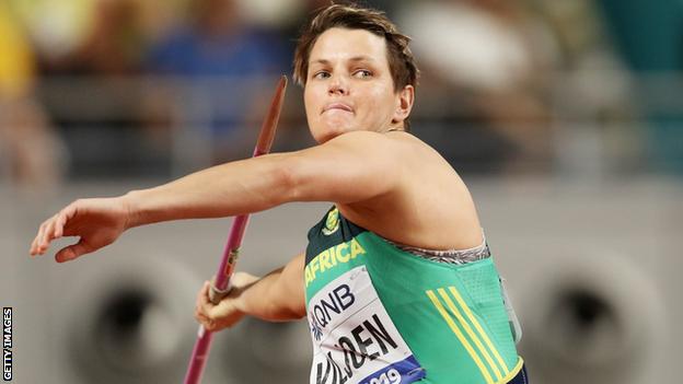 South Africa's Sunette Viljoen throwing the javelin