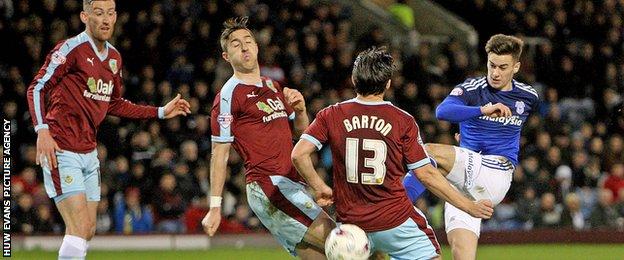Cardiff's Tom Lawrence in action against Burnley