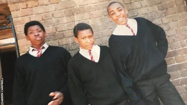 Darren Campbell pictured during his school days with two friends