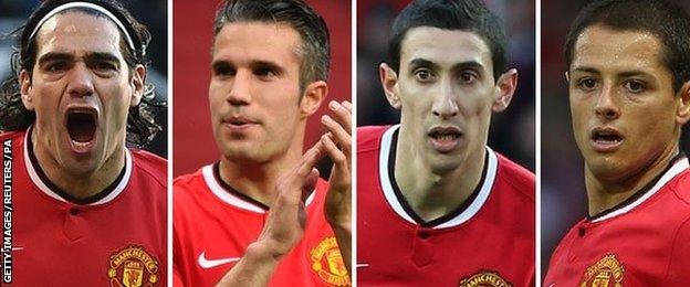 Former manchester United players Radamel Falcao, Robin van Persie, Angel di Maria and Javier Hernandez