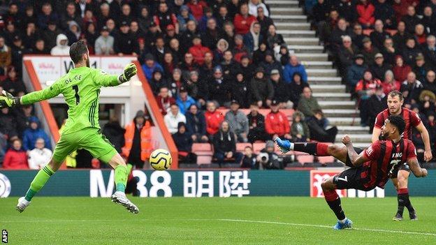 Joshua King scores against Manchester United