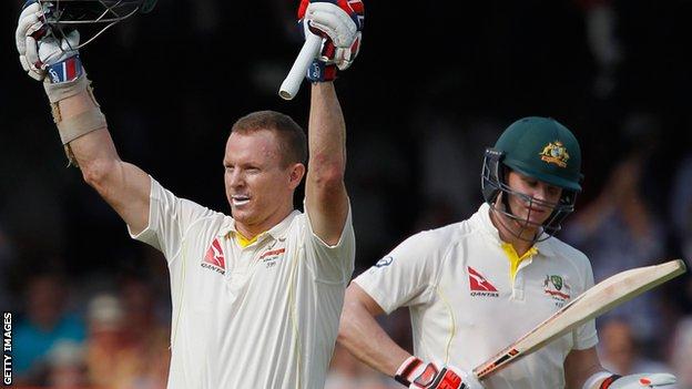 Australia's Chris Rogers celebrates his century at Lord's