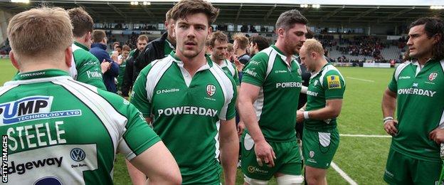 London Irish players after the final whistle at Newcastle