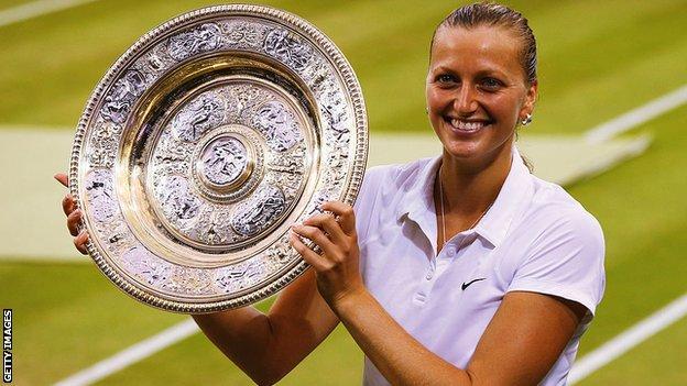 Petra Kvitova with the Wimbledon trophy