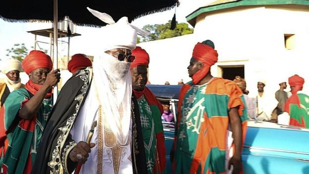 His Highness the Emir Aminu Ado Bayero arrives at the dambe arena to view the championship bearing his name