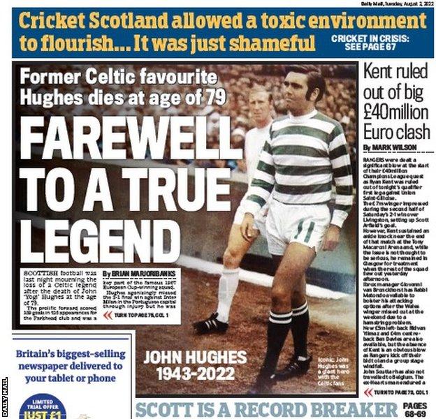 The back page of the Scottish Daily Mail on 020822