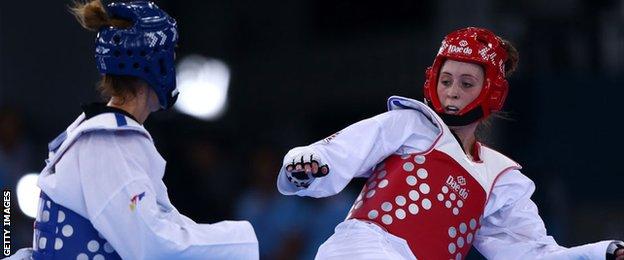 Jade Jones in action against Anna Zaninovic at the 2015 European Games