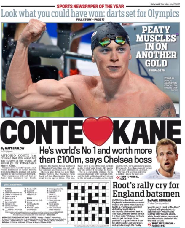 The Daily Mail back page on Thursday