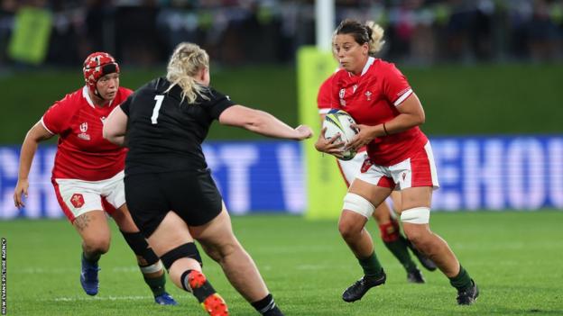 Sioned Harries in action against New Zealand at the World Cup