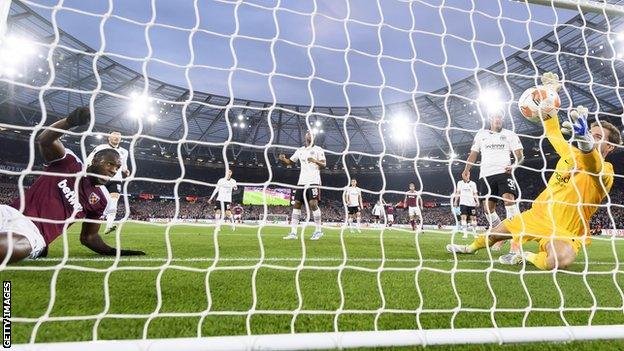 Michail Antonio equalises for West Ham in their 2-1 defeat by Eintracht Frankfurt