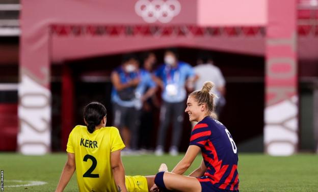 Sam Kerr and Kristie Mewis beryllium   and chat connected  the transportation   aft  their bronze medal lucifer  astatine  the Tokyo Olympics of 2021