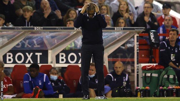 Chris Hughton in his final game in charge of Nottingham Forest against Middlesbrough