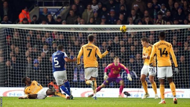 Ipswich Town's equaliser after it is deflection in off the head of Jannick Vestergaard