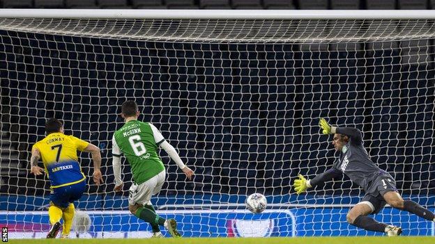 Conway's strike completed the 3-0 win over Hibs and helped send St Johnstone through to Sunday's League Cup final