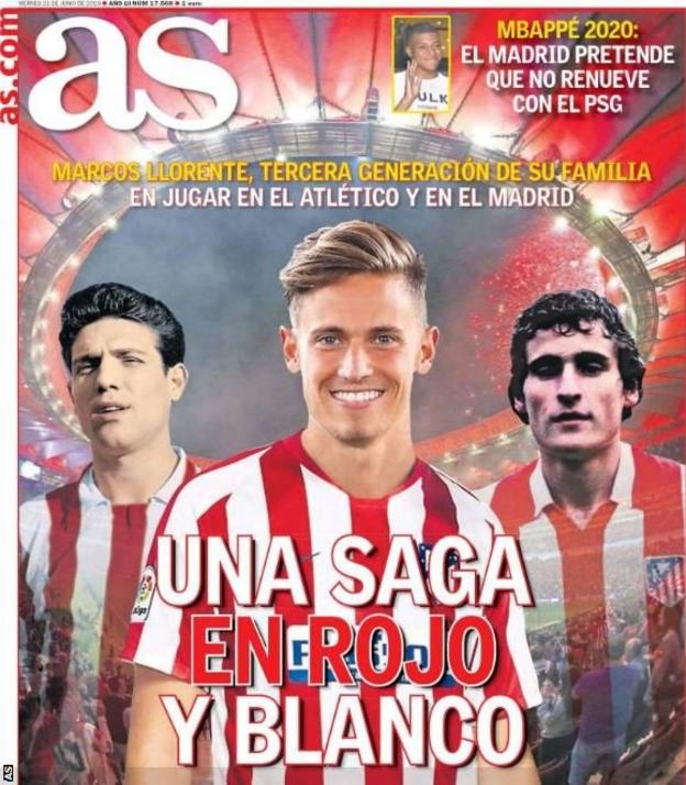 Front page of Spanish sports newspaper AS